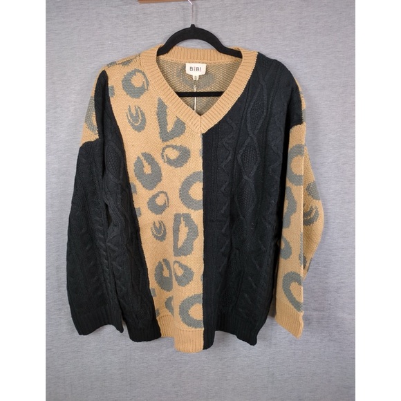 👯‍♀️Host Pick⚡️Bibi Animal Print & Cable Knit Colourblock Sweater - Picture 3 of 10